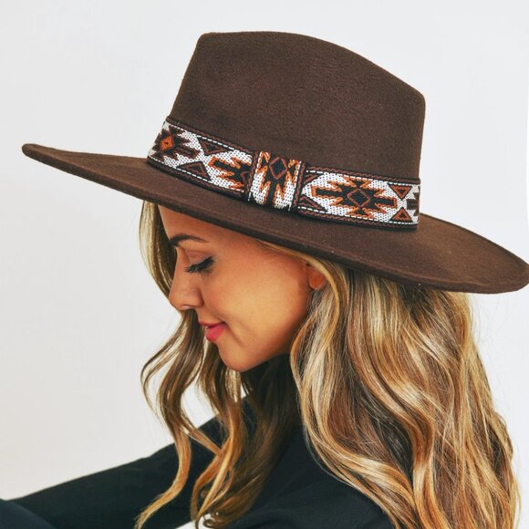 Hat. Dark Brown Felt. Southwestern Pattern Band. NWT - Picture 2 of 5
